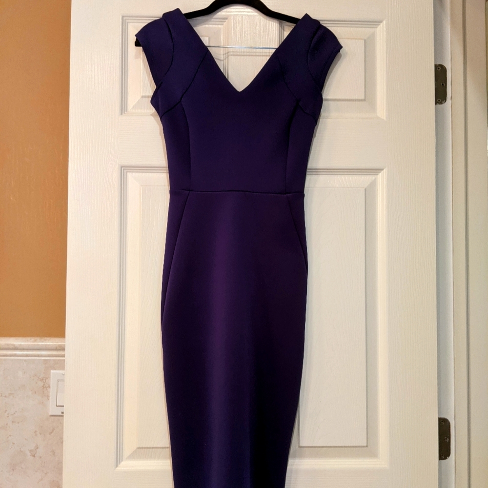 Deep V neck midi dress purple